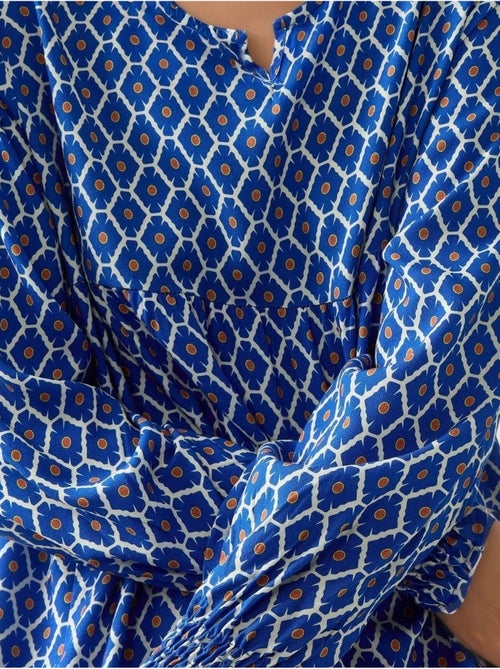 Robe longue imprimée en viscose à col ras du cou hiccup - Kiabi Robe longue imprimée en viscose à col ras du cou hiccup - Kiabi