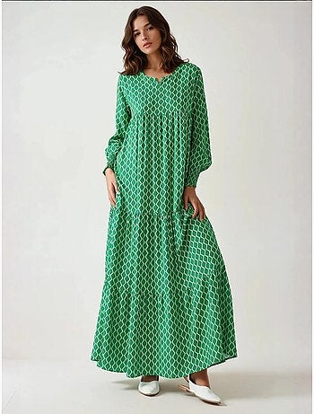 Robe longue imprimée en viscose à col ras du cou hiccup
