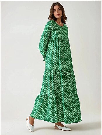 Robe longue imprimée en viscose à col ras du cou hiccup