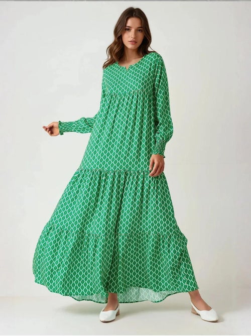 Robe longue imprimée en viscose à col ras du cou hiccup - Kiabi Robe longue imprimée en viscose à col ras du cou hiccup - Kiabi