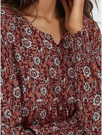 Robe longue imprimée en viscose à col ras du cou