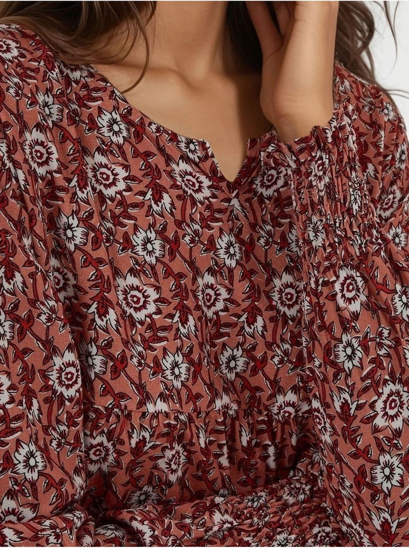 Robe longue imprimée en viscose à col ras du cou Rouge - Kiabi