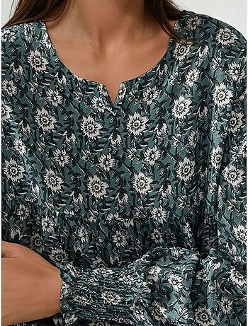 Robe longue imprimée en viscose à col ras du cou