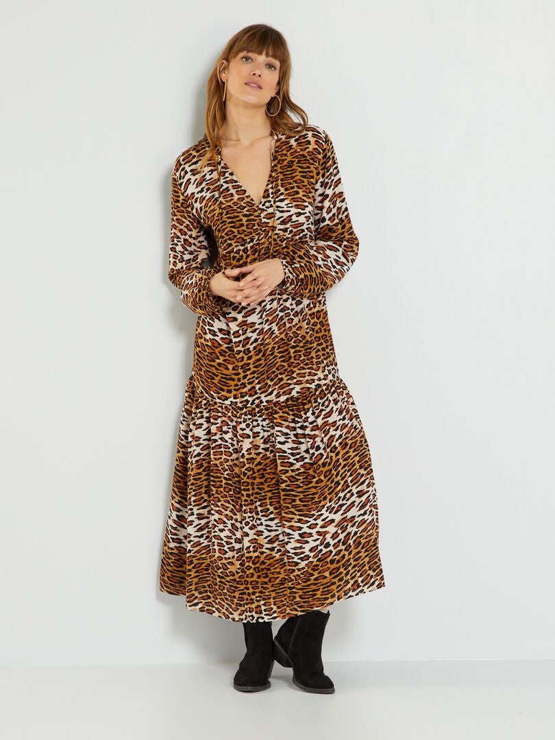 Robe longue imprimée léopard - Kiabi