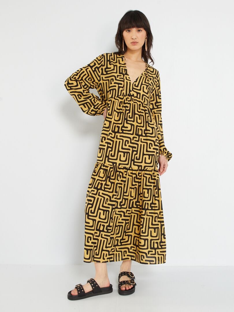 Robe longue imprimée Noir/Jaune - Kiabi