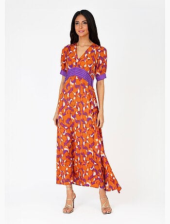 Robe longue imprimée taille plissée - AFIBEL