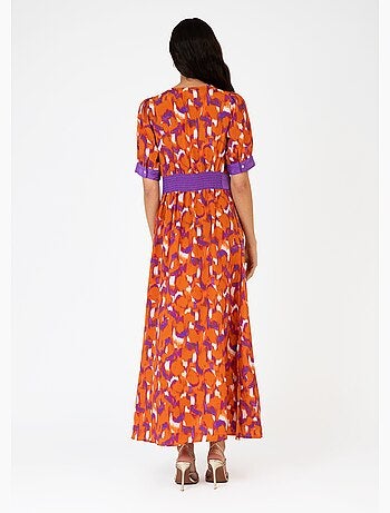Robe longue imprimée taille plissée - AFIBEL
