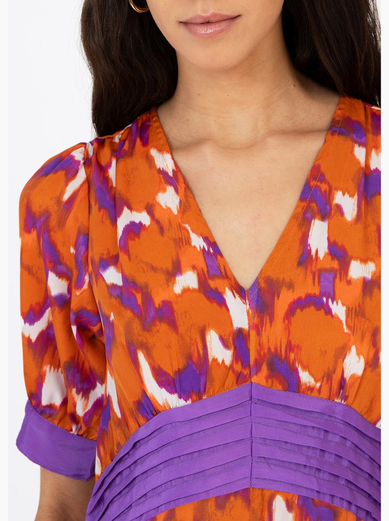 Robe longue imprimée taille plissée - AFIBEL Orange - Kiabi