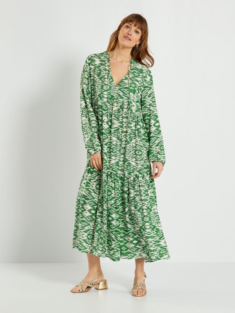 Robe longue imprimée Vert ikat - Kiabi