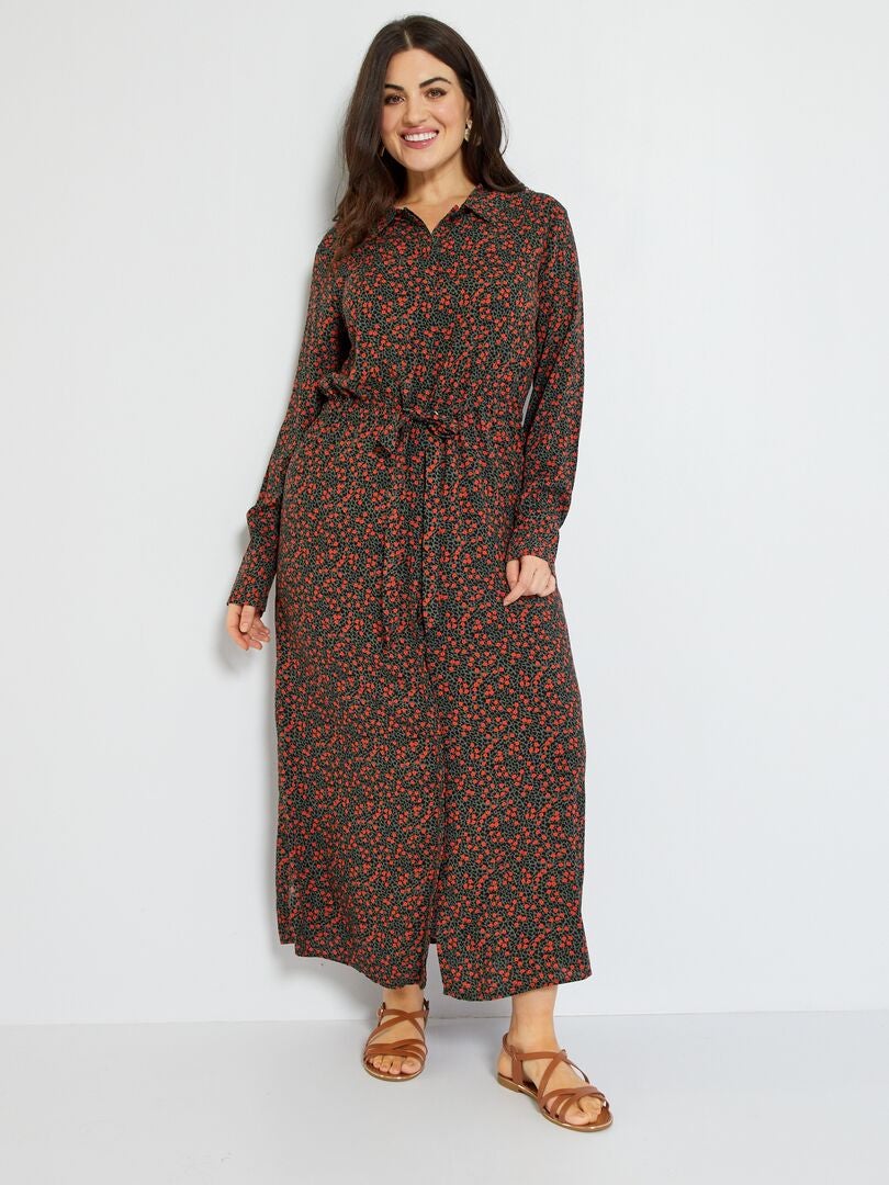 Robe longue Kaki / orange - Kiabi