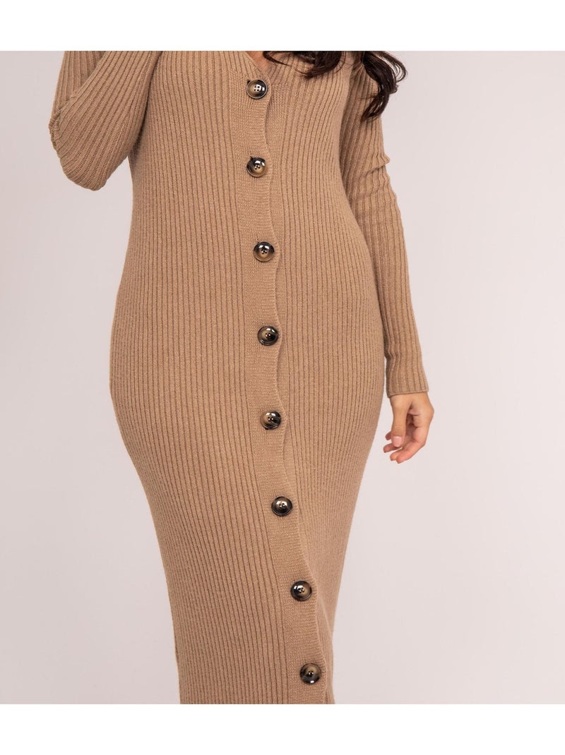 Robe longue maille côtelée IVERNY Beige - Kiabi