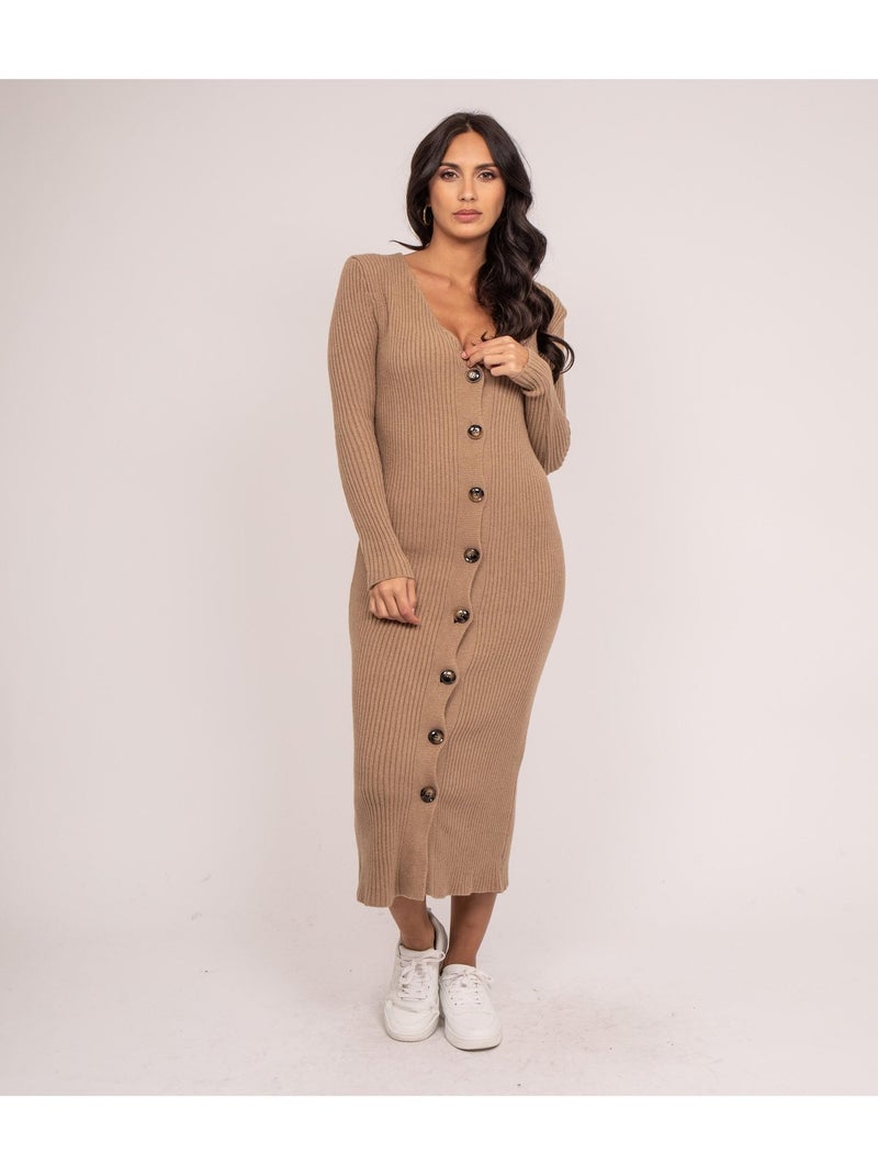 Robe longue maille côtelée IVERNY Beige - Kiabi