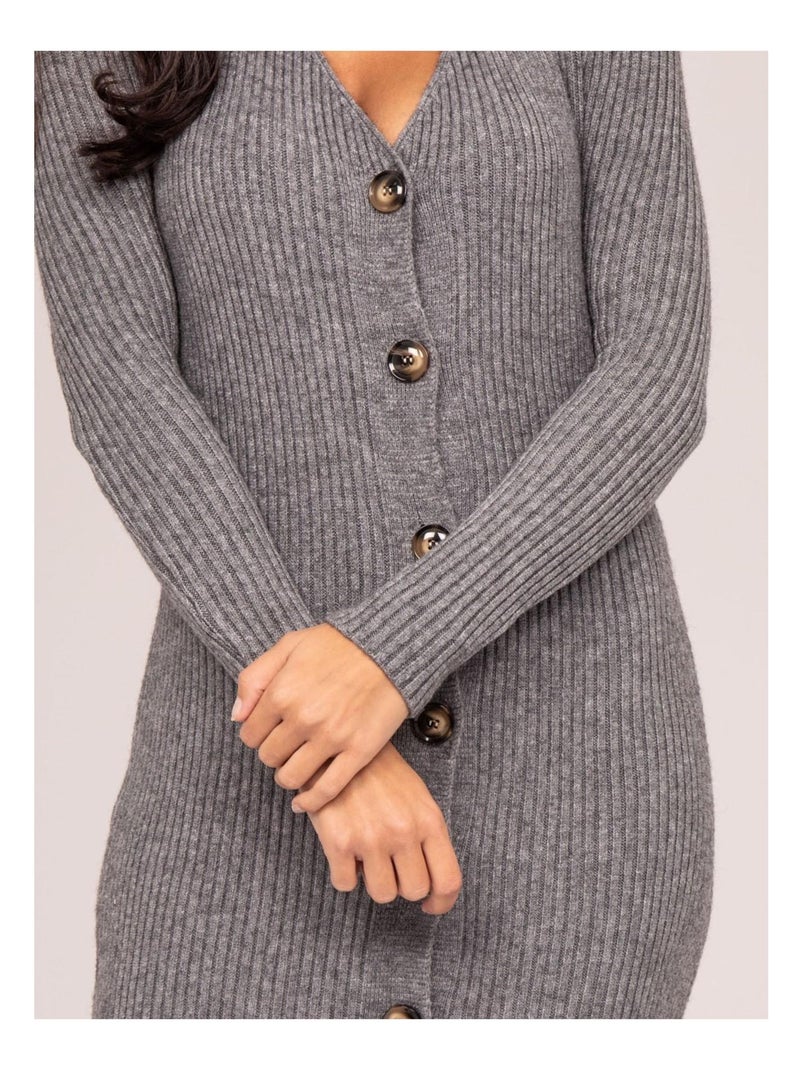 Robe longue maille côtelée IVERNY Gris chiné - Kiabi