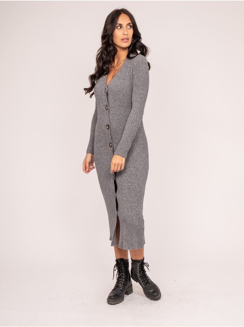 Robe longue maille côtelée IVERNY Gris chiné - Kiabi