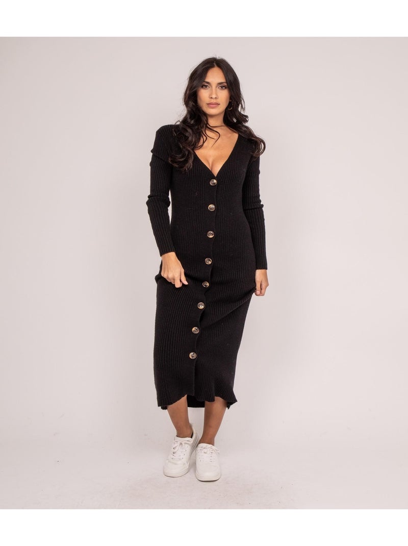 Robe longue maille côtelée IVERNY Noir - Kiabi