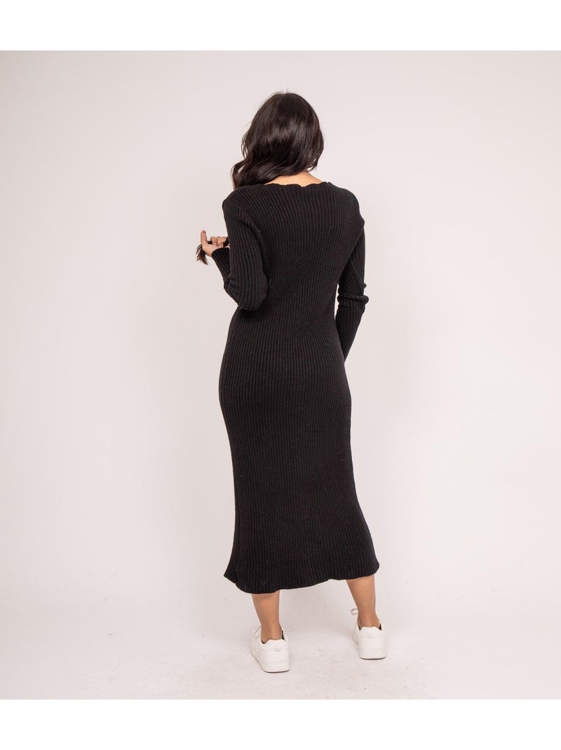 Robe longue maille côtelée IVERNY Noir - Kiabi