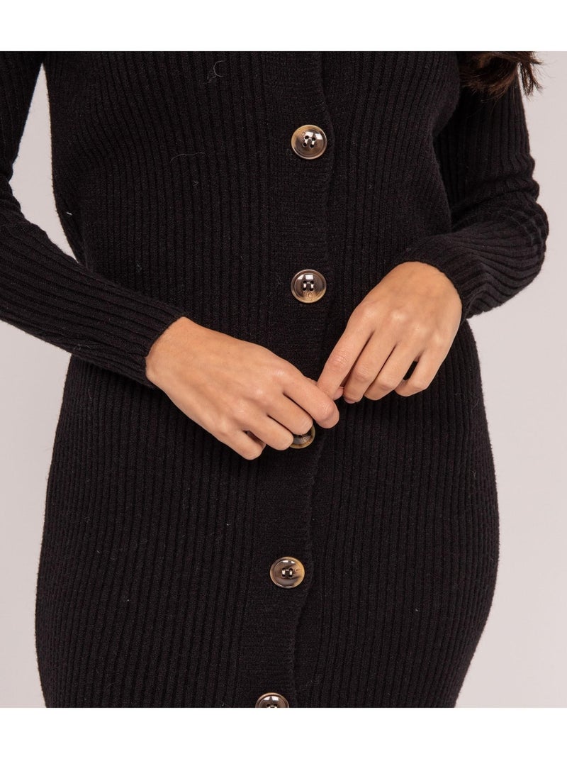 Robe longue maille côtelée IVERNY Noir - Kiabi