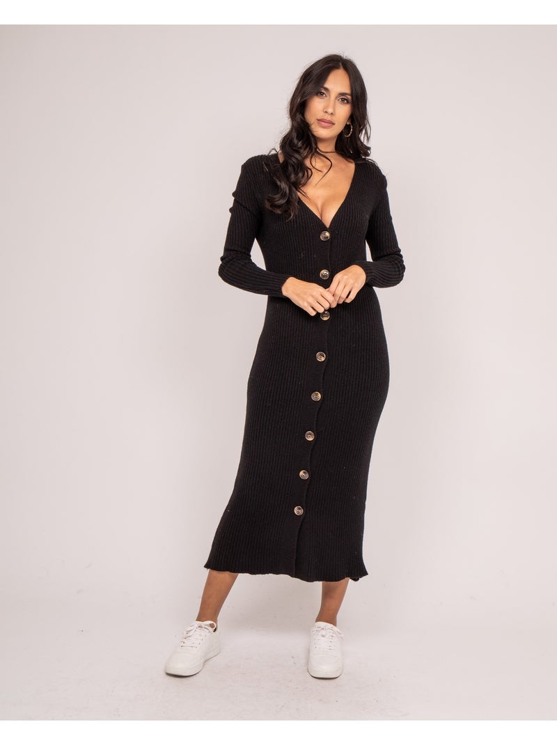 Robe longue maille côtelée IVERNY Noir - Kiabi