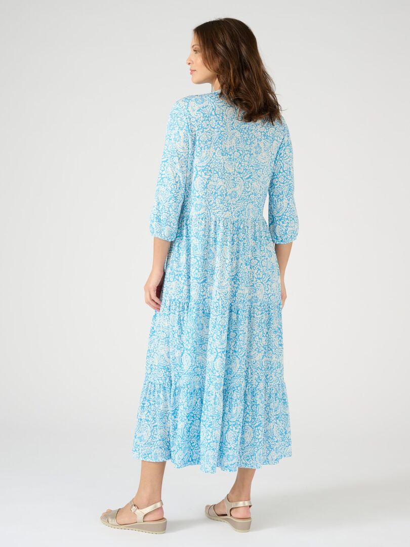 Robe Eliza J Volants Crêpe De Chine - Taille 2, Bleu, Style Prairie, Neuve Sans étiquettes