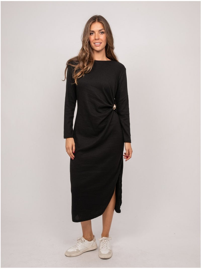 Robe longue maille douce drapé ilarisse Noir - Kiabi