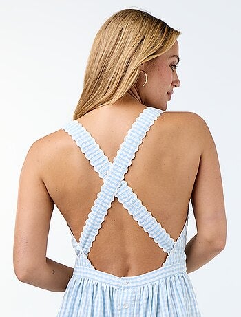 Robe longue maille gaufrée à bretelles croisées