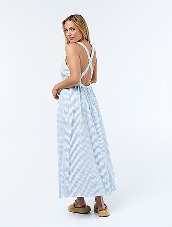 Robe longue maille gaufrée à bretelles croisées