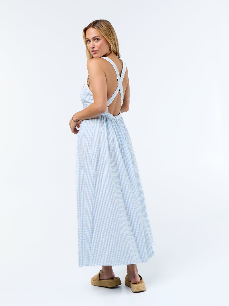 Robe longue maille gaufrée à bretelles croisées Bleu - Kiabi