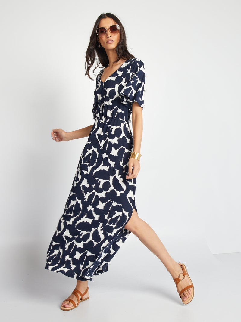 Robe longue maille gaufrée imprimée Bleu marine - Kiabi