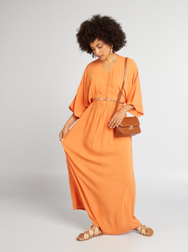 Robe longue manches chauve-souris Orange - Kiabi