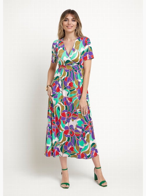 Robe longue manches courtes, fleuri graphique - Afibel - Kiabi