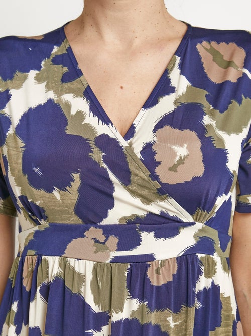 Robe longue manches courtes, fleuri stylisé - Kiabi