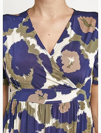 Robe longue manches courtes, fleuri stylisé