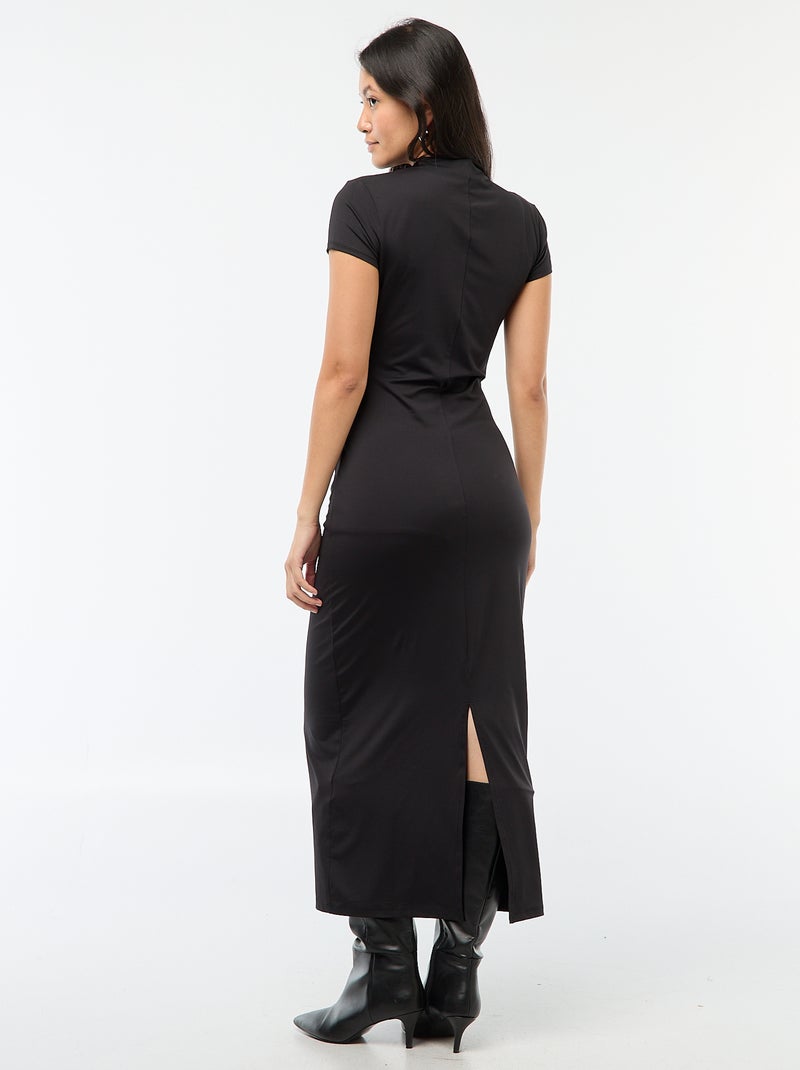 Robe longue manches courtes uni Noir - Kiabi