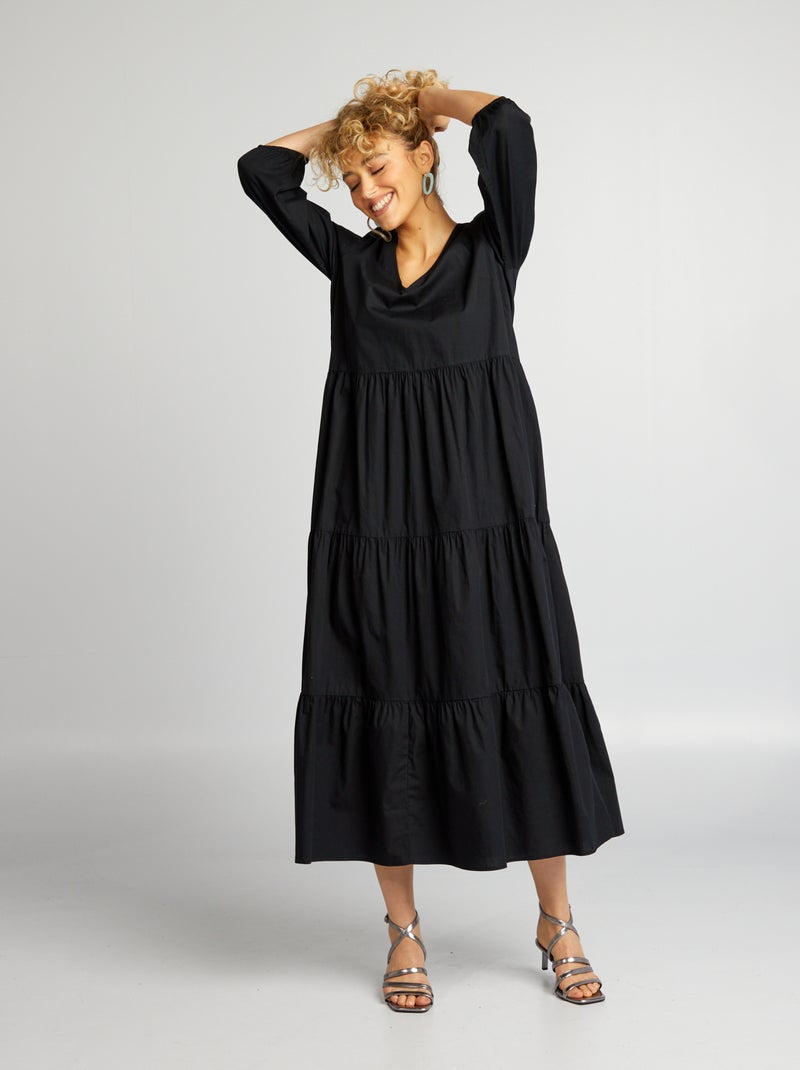 Robe longue manches longues noir - Kiabi