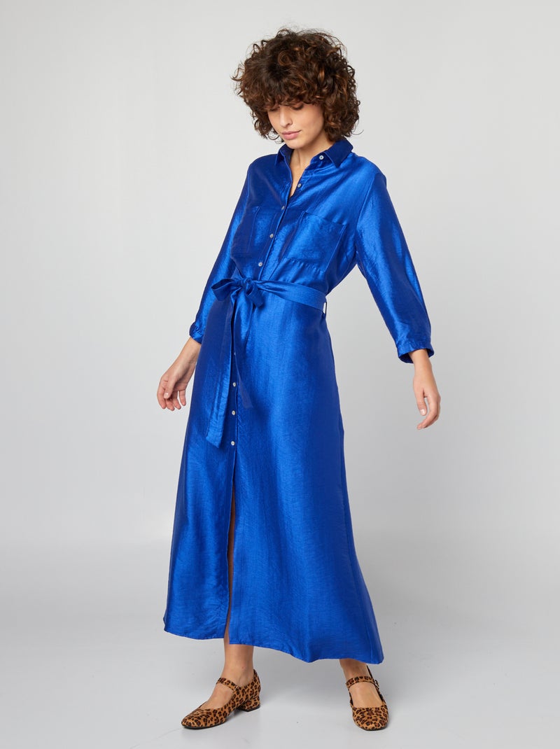 Robe longue matière lamée Bleu - Kiabi