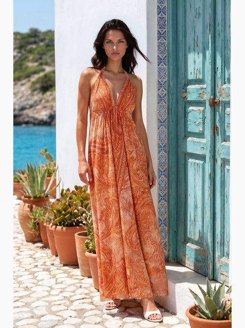 Robe longue maxi à col en v et à motifs hiccup - Kiabi