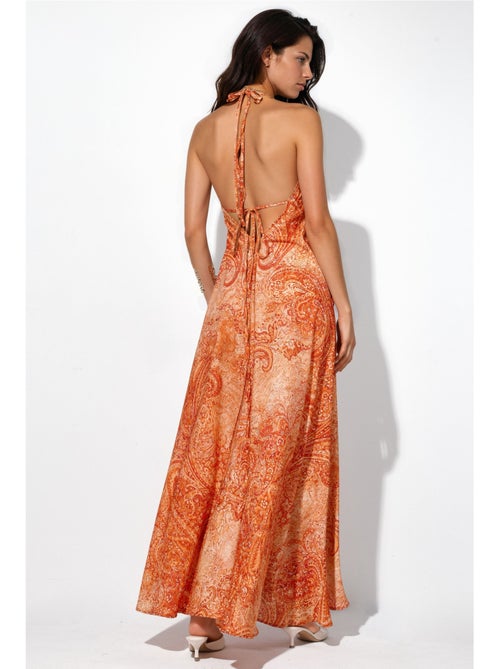 Robe longue maxi à col en v et à motifs hiccup - Kiabi