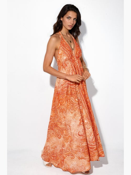 Robe longue maxi à col en v et à motifs hiccup - Kiabi