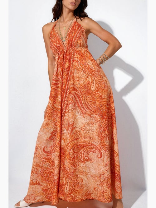Robe longue maxi à col en v et à motifs hiccup - Kiabi