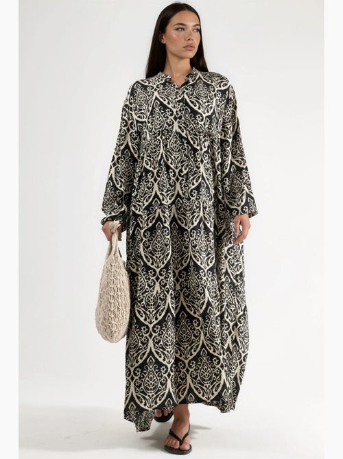 Robe longue maxi à col en v et à motifs, manches longues hiccup - Kiabi
