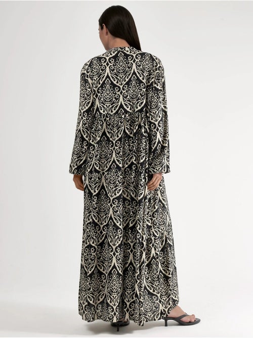 Robe longue maxi à col en v et à motifs, manches longues hiccup - Kiabi