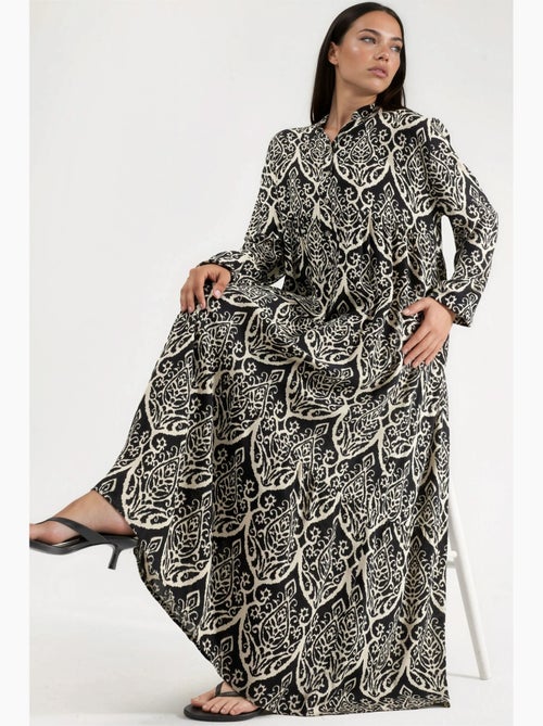 Robe longue maxi à col en v et à motifs, manches longues hiccup - Kiabi