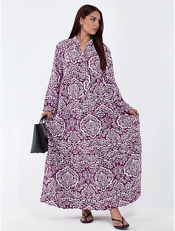 Robe longue maxi à col en v et à motifs, manches longues hiccup