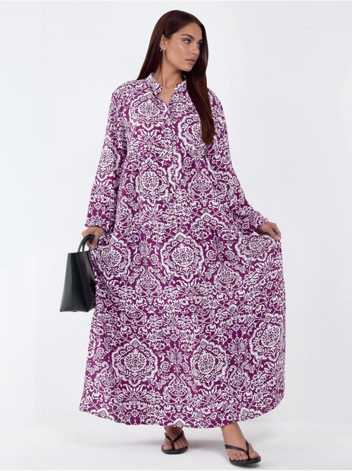 Robe longue maxi à col en v et à motifs, manches longues hiccup - Kiabi Robe longue maxi à col en v et à motifs, manches longues hiccup - Kiabi