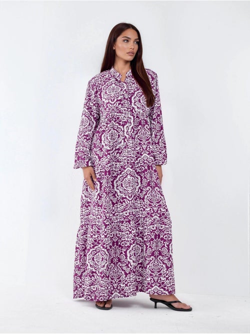 Robe longue maxi à col en v et à motifs, manches longues hiccup - Kiabi Robe longue maxi à col en v et à motifs, manches longues hiccup - Kiabi