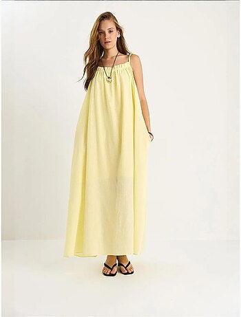 Robe longue midi à col carré et détails volantés lucci
