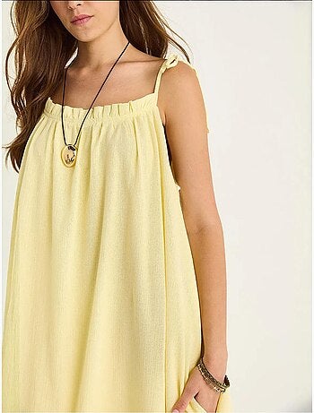 Robe longue midi à col carré et détails volantés lucci