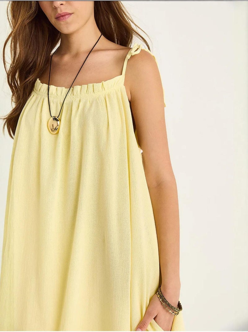 Robe longue midi à col carré et détails volantés lucci Jaune citron - Kiabi
