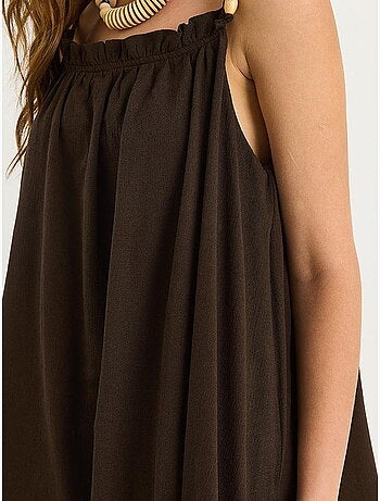 Robe longue midi à col carré et détails volantés lucci