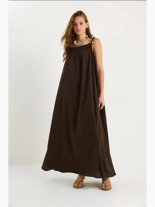 Robe longue midi à col carré et détails volantés lucci - Kiabi